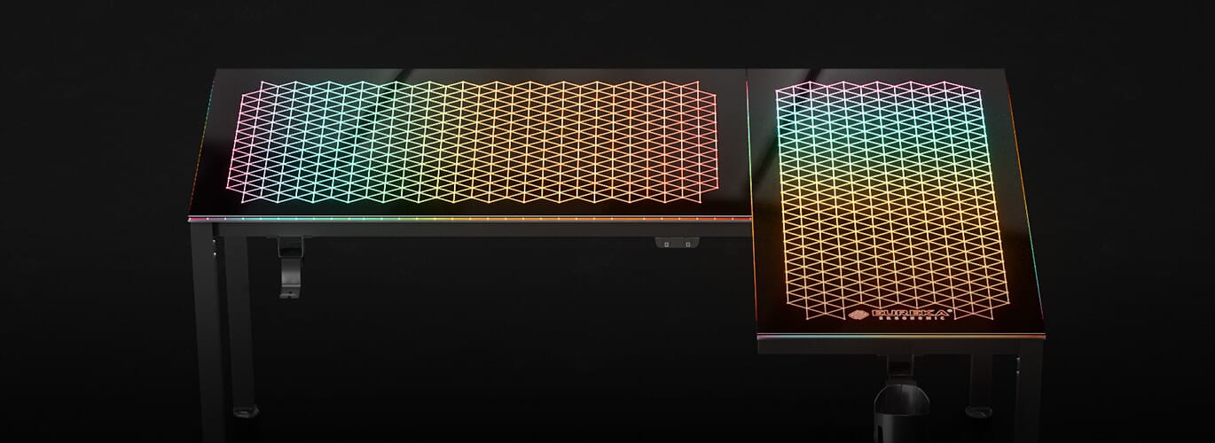 GTG-L60 Glass Spectrum RGB desk surface on dark background