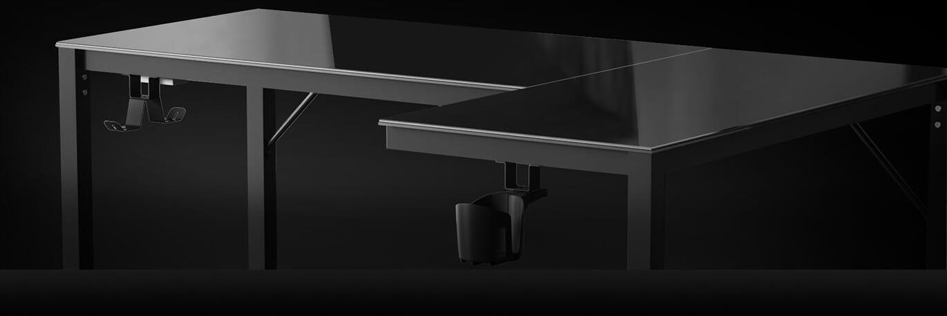 GTG-L60 Glass RGB desk with lights off smooth glass surface