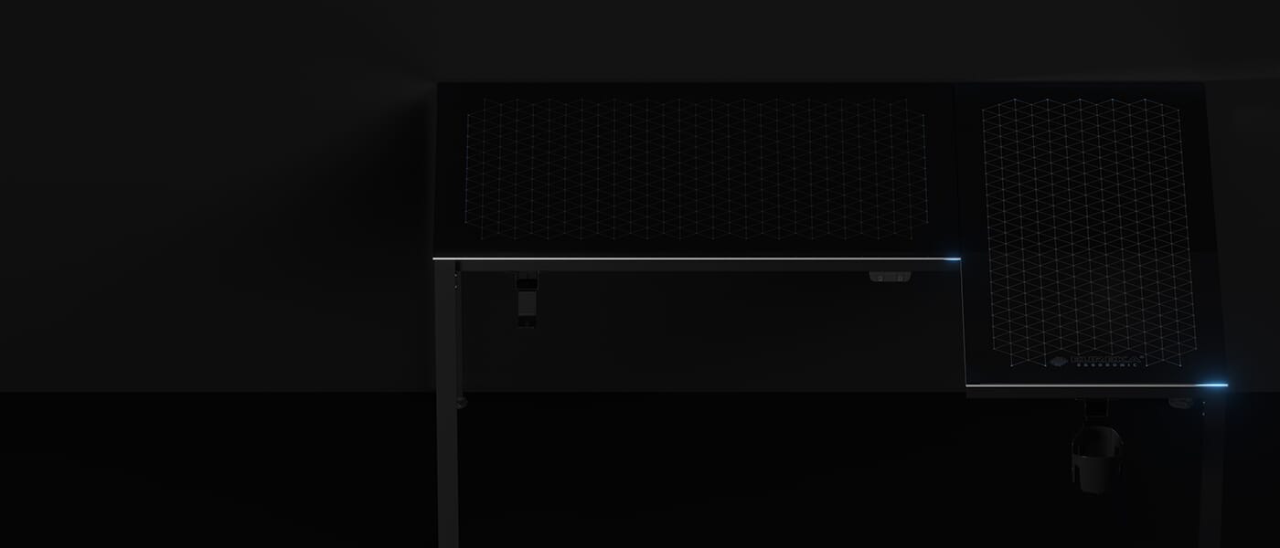 GTG-L60 Glass RGB desk surface on dark background